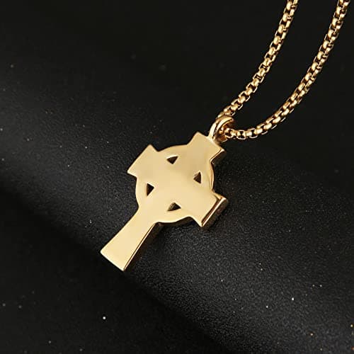 Stainless Steel Celtic Cross Necklace for Men and Women - Vintage Viking Irish Knot Amulet Pendant Gift