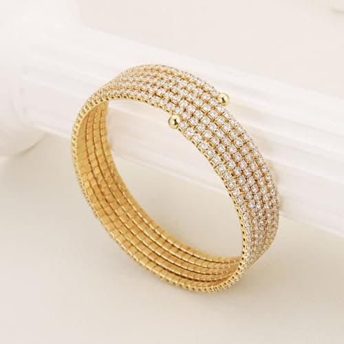 HZMAN Crystal Rhinestone Dainty Multi-Layer Cuff Bracelet for Women Prom Party Wedding