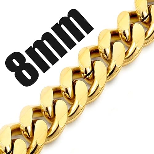 Fiusem Men's 14K Gold Plated Stainless Steel Chain Necklace, Silver Tone/Black, 16-28 Inches