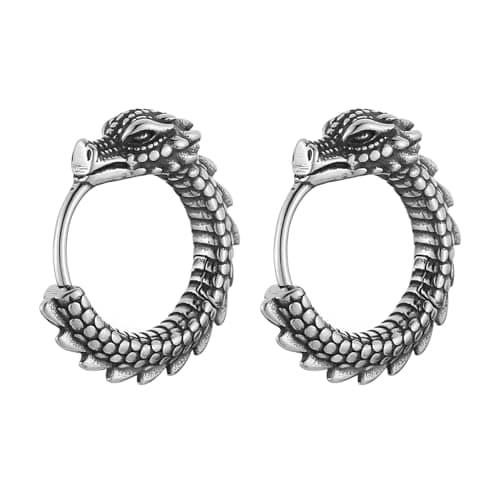 HZMAN Punk Rock Silver Dragon Stud Earrings - Men Women 2pcs