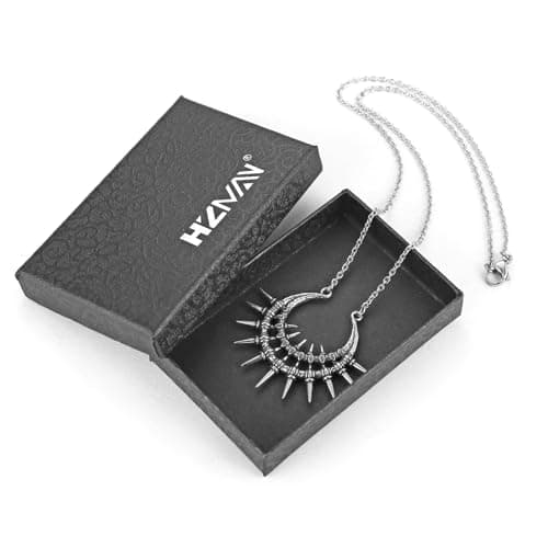 HZMAN Gothic Spike Pendant Necklaces for Men & Women Stainless Steel Geometric Sunflower Jewelry