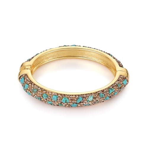 Chunky Gold Plated Stone Chips Cuff Bracelet for Women - Retro Gravel Agate Jewelry Gift