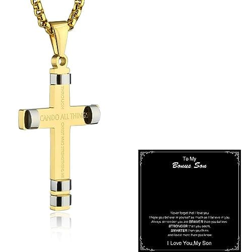 Philippians 4:13 Cross Pendant Stainless Steel Necklace - 3 Colors