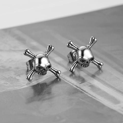 Pirate Skull Earrings Stainless Steel Gothic Stud Earrings Halloween Party Gift