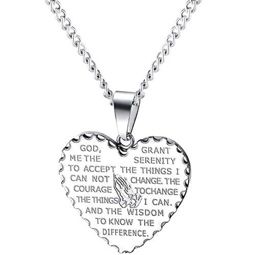 Jude Jewelers Stainless Steel Christian Cross Serenity Prayer Pendant Necklace