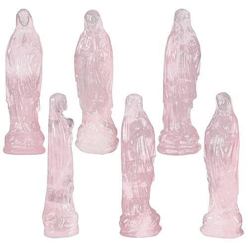 TUMBEELLUWA Carved Rose Quartz Virgin Mary Reiki Healing Protection Statue