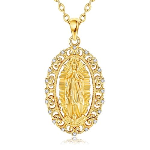 UCADRIT Gold Virgin Mary 925 Silver Pendant Necklace for Women