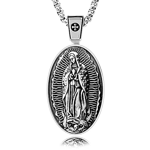 VENICEBEE Guadalupe Nuestra Señora Medal Devotional Pendant Necklace - Sterling Silver + Gift Box
