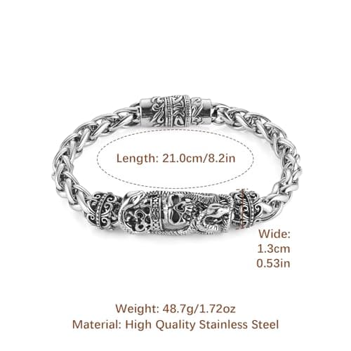 HZMAN Men's 8.0 Inch Gothic Stainless Steel Wheat Chain Link Bracelet