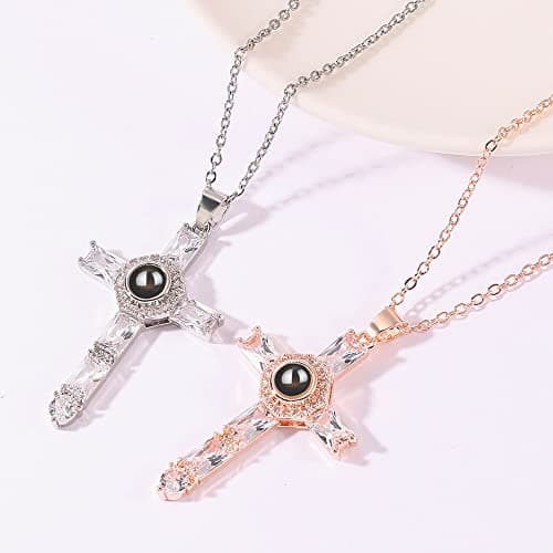 Personalized Stainless Steel Cross Pendant Necklace with Lord's Prayer Engraving Christian Jewelry