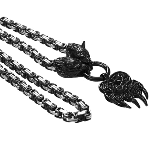 OIDEA Viking Wolf Head Necklace: Stainless Steel Nordic Amulet Gift for Men
