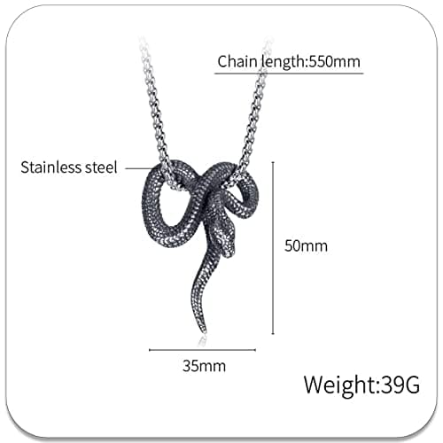 Stainless Steel Snake Pendant Necklace by PEAS Punk Jewelry