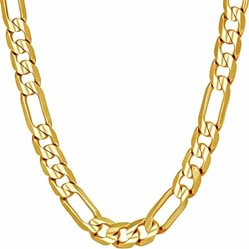 7mm Figaro Chain Necklace - 24k Real Gold Plated