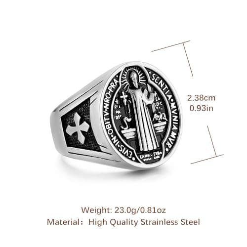 HZMAN St. Benedict Exorcism Ring - Protection for Ghost Hunters & Catholics Jewelry Gift