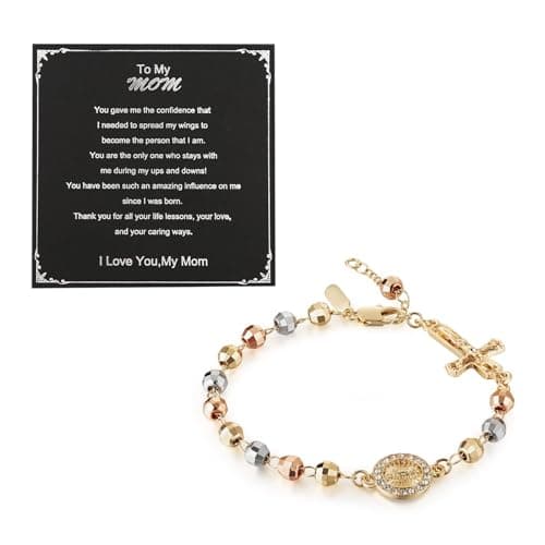 Virgin Mary Rosary Bead Cross Bracelet - Adjustable Link Bracelet for Women - Jewelry Gift
