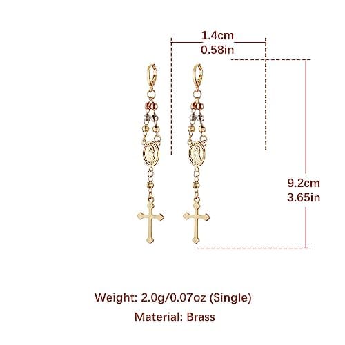 HZMAN Gold Cross Dangle Earrings for Women Virgin Mary