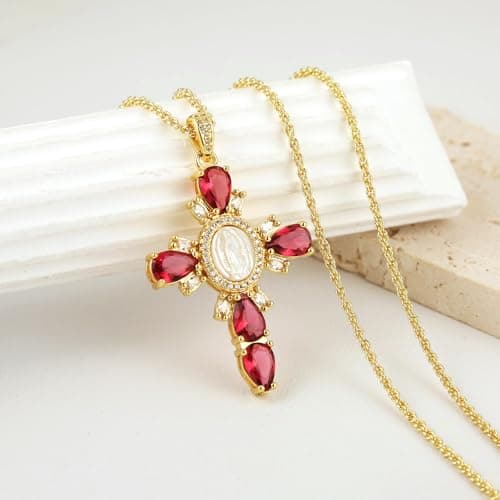 HZMAN Virgin Mary 18K Gold Plated Cubic Zirconia Necklace Pendant Jewelry