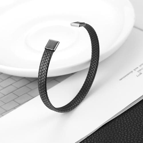HZMAN Men's Classic Stainless Steel Black Elastic Cuff Bracelet Jewelry Gift
