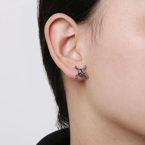 Pirate Skull Earrings Stainless Steel Gothic Stud Earrings Halloween Party Gift