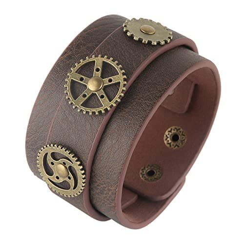 HZMAN Steampunk Alloy Gear Brown Adjustable Wristbands for Men & Women