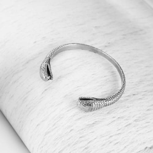 HZMAN Snake Cuff Bracelet for Men - Gothic Punk Stainless Steel Double Snake Heads Biker Bracelet