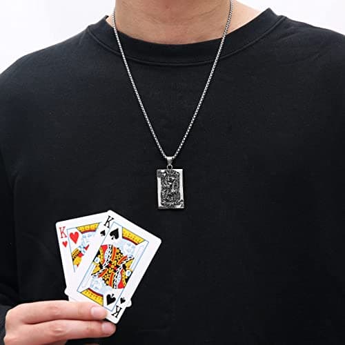 HZMAN Gothic Retro Skull Playing Card Stainless Steel Pendant Necklace