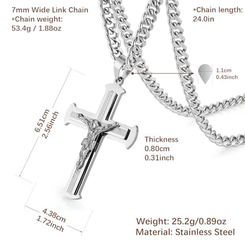 HZMAN Large Stainless Steel Crucifix Necklace for Men Christian Jewelry Gift