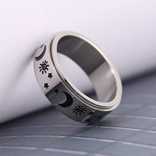 HZMAN Moon Star Sun Rotating Ring Boho Jewelry for Women & Men