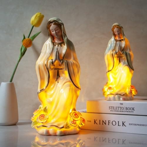 Swaite Virgin Mary Statue, 8 Inch LED Lighted, Religious Decor & Collection Gift