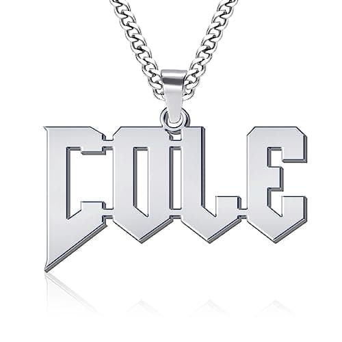 Jecivila Personalized 18K Gold Plated Mens Name Necklace, Custom Initial Number, Rope Figaro Chain Gifts for Dad & Boyfr