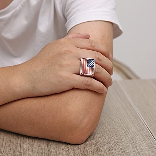 American Flag Stainless Steel Ring for Men with Gift Box Size 8-13