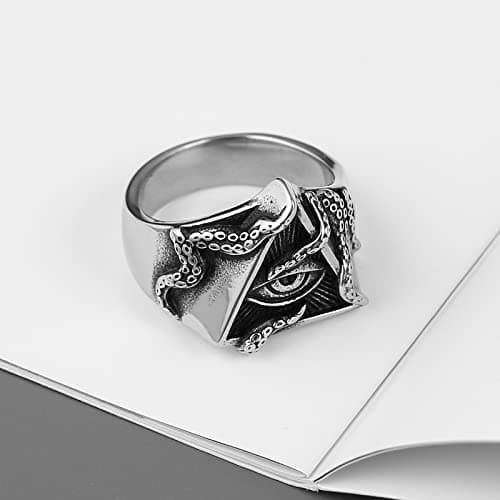 HZMAN Stainless Steel Eye of Providence Octopus Tentacle Biker Ring for Men