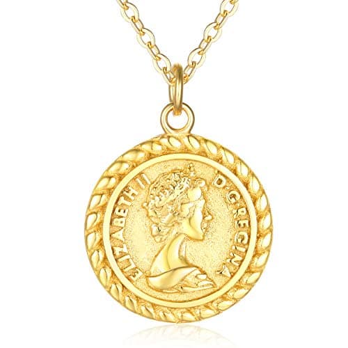 VACRONA 18k Gold Plated Vintage Textured Coin Necklace for Women