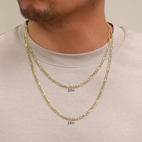 Nuragold Real 10k Yellow Gold Figaro Chain Necklace (16"-30") Italian Jewelry