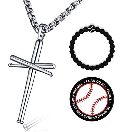 Baseball Cross Pendant Necklace for Teen Boys and Men
