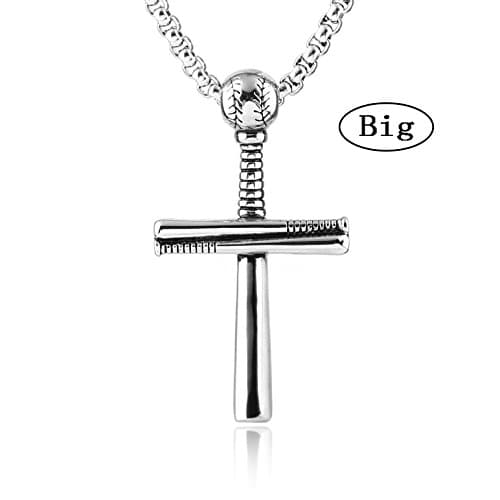 HZMAN Stainless Steel Baseball Bat Cross Necklace - Large & Small Options