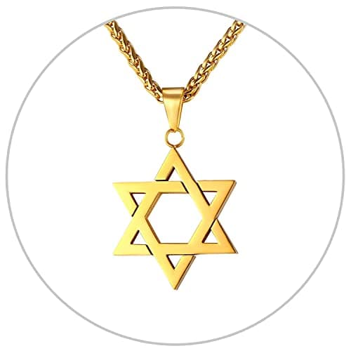 Star of David Necklace for Men and Women - Gold/Stainless Steel Hexagon Pendant