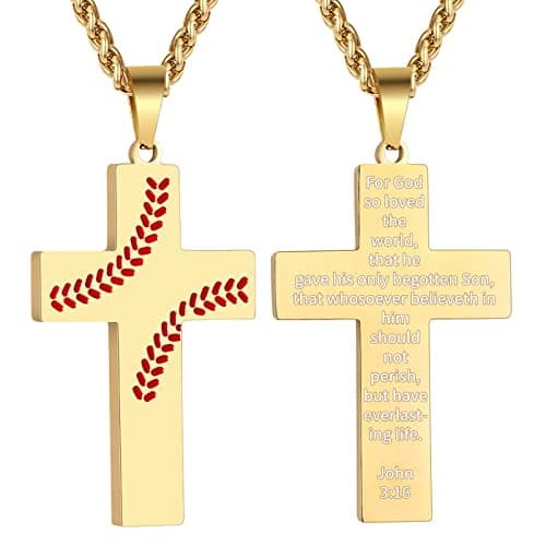 Zcombe Graduation Gift: Boys Men Baseball Cross Necklace, Stainless Steel 24 Inches