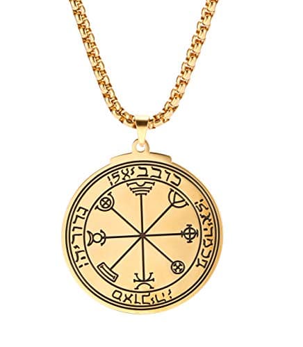 TEAMER Gold Stainless Steel Key of Solomon Pendant Necklace - Wiccan Talisman Jewelry for Men and Women