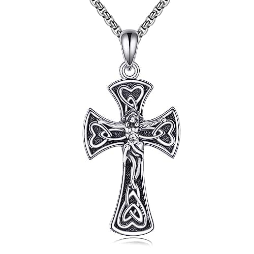 YONFQE Celtic Knot Sterling Silver Abalone Cross Pendant Jewelry for Women