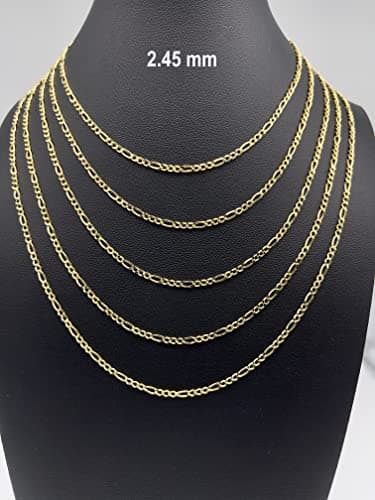 JEWELHEART 14K Gold Figaro Chain Necklace - Diamond Cut Cuban Link, Lobster Clasp, 16-28"