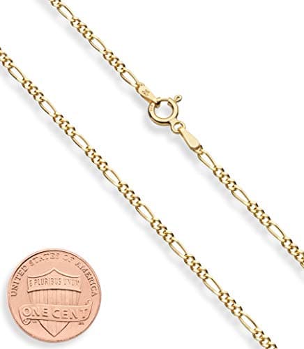 18K Gold Over Sterling Silver Diamond-Cut Figaro Chain Necklace for Women Men
