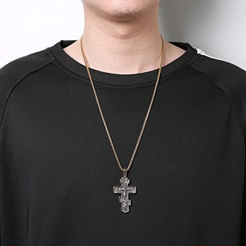 HZMAN Orthodox Cross Necklace for Men and Women - Retro Jesus Crucifix Pendant