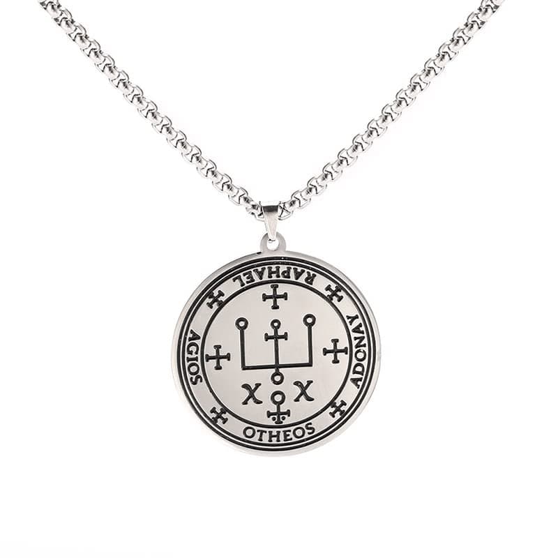 TEAMER Gold Stainless Steel Key of Solomon Pendant Necklace - Wiccan Talisman Jewelry for Men and Women