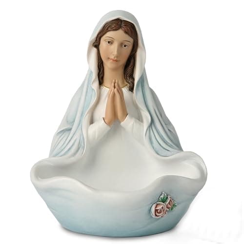 BC BUILDCLASSIC Blessed Virgin Mary Statue, Handmade Renaissance Sculpture, Catholic Home Decor & Rosary Holder