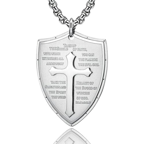 Yaumatea Armor of God Cross Pendant, Knights Templar Crusader, Stainless Steel Necklace