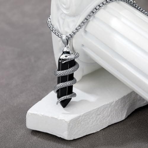 Lattd Snake Necklace in Black Obsidian & Sterling Silver for Men & Women