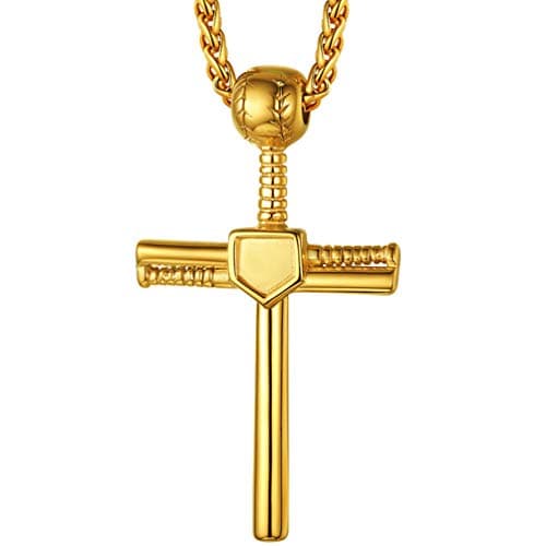 PROSTEEL Personalized Baseball Fan Necklace, Stainless Steel Bat Cross/ Dogtag, Engrave Available, Box Included
