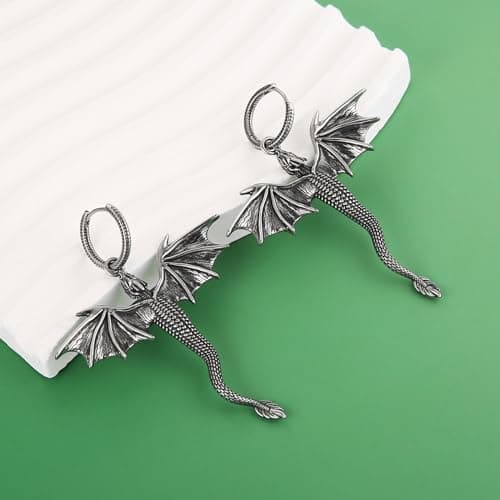 HZMAN Men's Stainless Steel Gothic Punk Dragon Dangle Earrings Jewelry Gift