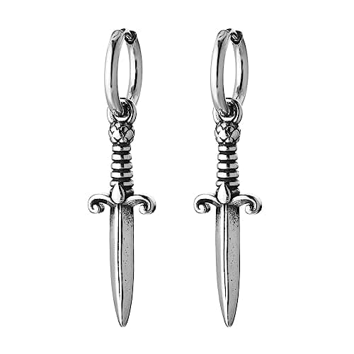 Stainless Steel Gothic Punk Men Women Boys Sword/Cross/Awl Spike Dangle Earrings